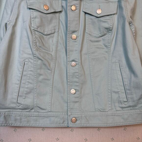 NWOT Talbots Classic Jean Jacket Size XL Button Front Pastel Green Minimalist - Picture 9 of 10